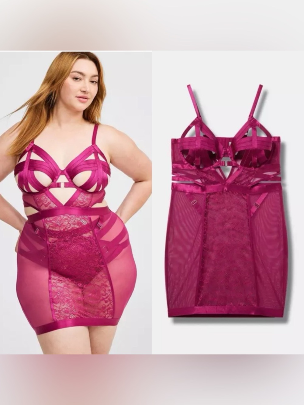 NWOT Torrid Pink Strappy Vixen Open Cup Underwire Halter Chemise